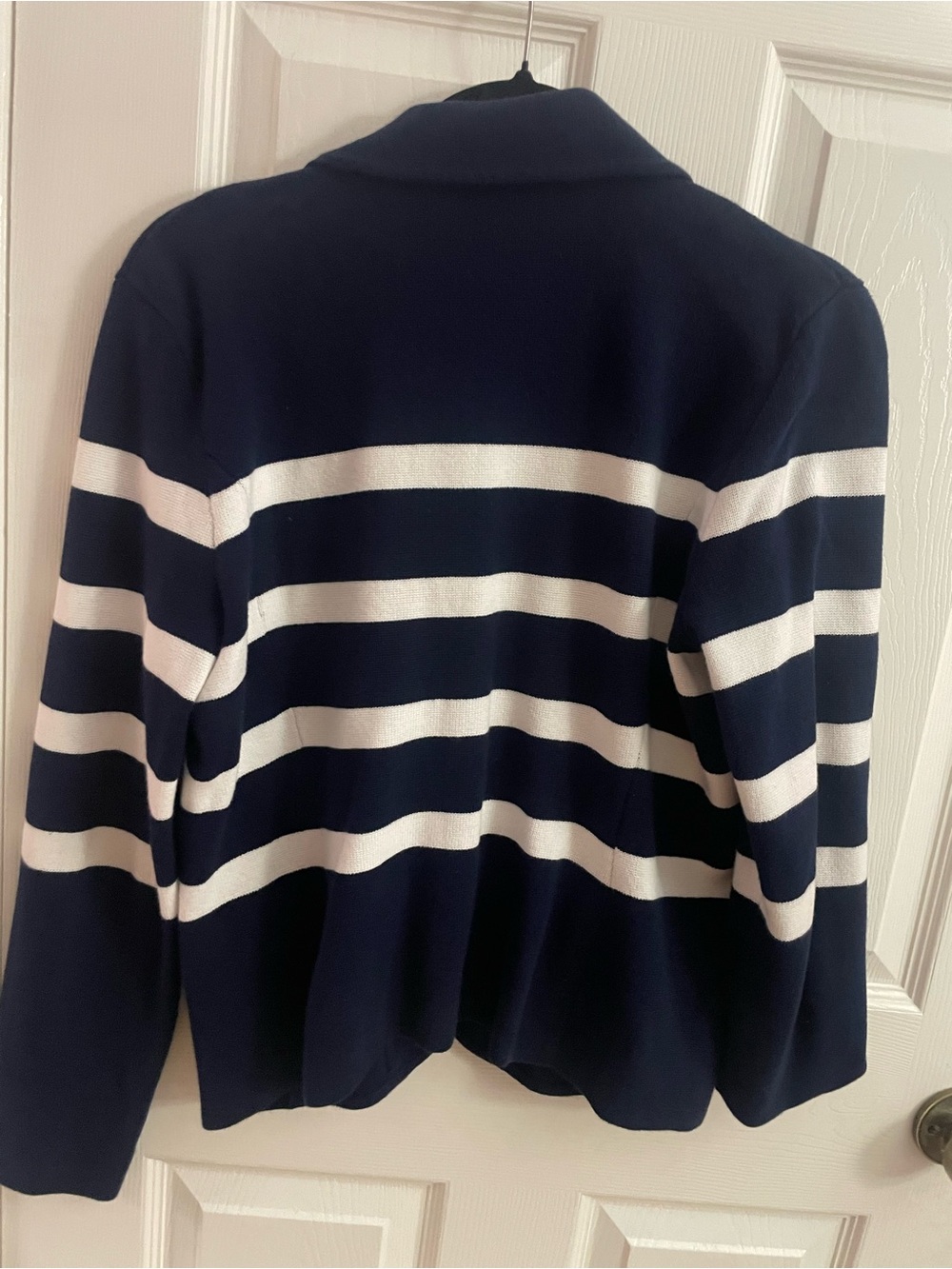 Ralph Lauren Navy and White Striped Knit Blazer with Gold Zipper Accents - Picture 5 of 6
